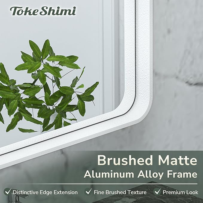 TokeShimi 40 x 24 Inch Wall Mirror for Bathroom White Metal Frame Decorative Rectangular Wall Mounted Home Decor Corner Hangs Farmhouse Mirror (Horizontal/Vertical)