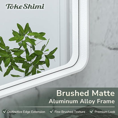 TokeShimi 24x36 Inch White Bathroom Mirror for Wall Vanity Mirror with Non-Rusting Aluminum Alloy Metal Frame Rounded Corner for Modern Farmhouse Home Decor (Horizontal/Vertical)