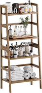 HITNET Ladder Shelf, 4-Tier Bamboo Bookshelf, Freestanding Open Display Storage Rack, Space Saving Flower Plant Display Stand for Bathroom Living Room, Walnut