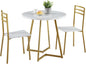 VECELO Small Round Dining Table Set for 2, Wood Tabletop with Strong Metal Frame, Modern Dinette with Chairs for Kitchen, Breakfast Nook Living Room, White & Gold