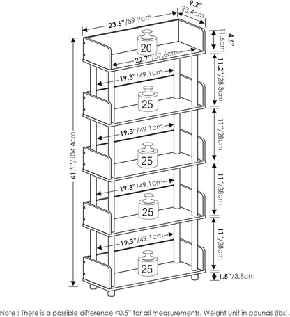 Furinno Turn-N-Tube 5-Tier Multipurposes Display Rack, Open Shelf Rack/Storage with Back & Side Panel, Espresso
