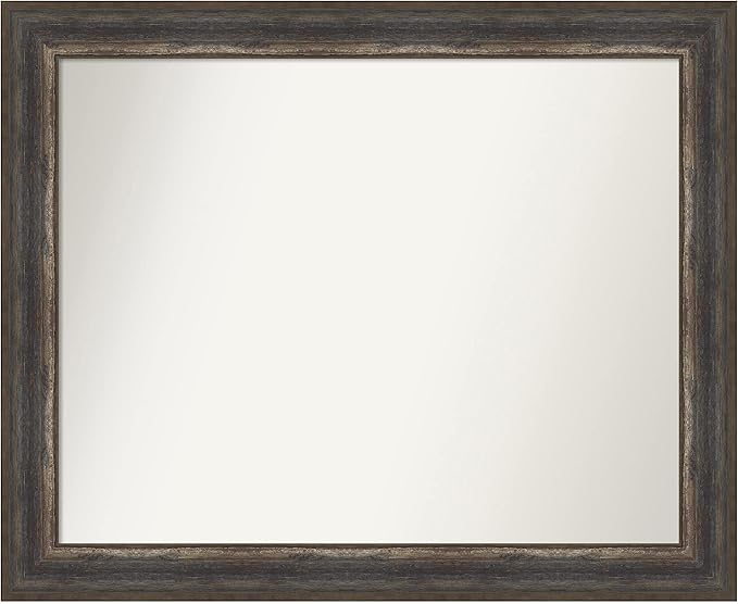 Amanti Art Brown Bathroom Mirror for Over Sink, 27x33 Alta Rustic Char Rectangle Vanity Mirror, Large Country Rustic Frame, Hangs Horizonally and Vertically, Bathroom Wall Decor, Non-Beveled Edge