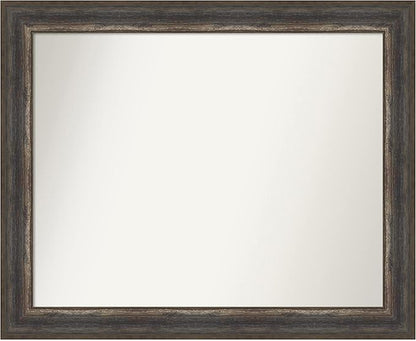 Amanti Art Brown Bathroom Mirror for Over Sink, 27x33 Alta Rustic Char Rectangle Vanity Mirror, Large Country Rustic Frame, Hangs Horizonally and Vertically, Bathroom Wall Decor, Non-Beveled Edge
