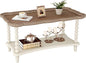 Function Home Farmhouse Coffee Table, Rustic White French Country Center Table with Storage Shelf, Wood Coffee Tables for Living Room Dining Room, Natural Tray Top and Vintage White Spindle Legs