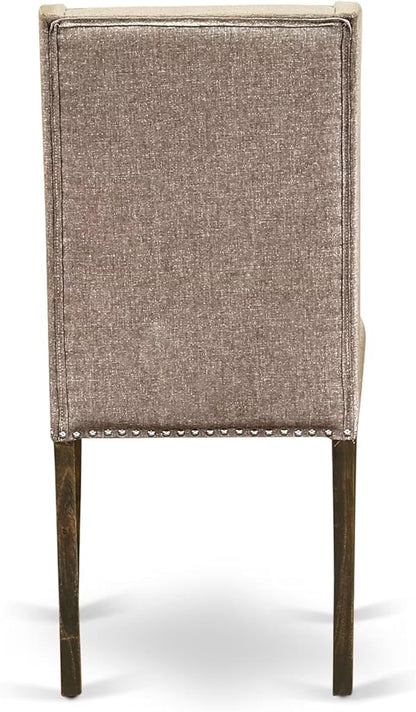 East West Furniture V727FL716-5 5 Piece Dining Room Furniture Set Includes a Rectangle Dining Table with V-Legs and 4 Dark Khaki Linen Fabric Upholstered Chairs, 40x72 Inch, Multi-Color