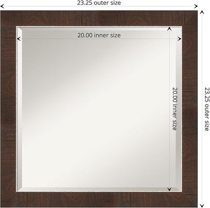 Amanti Art Brown Wall Mirror 23x23 Wildwood Brown Narrow Square Bathroom Mirror for Wall Decor Living Room, Medium Rustic Farmhouse Frame, Hangs Horizonally and Vertically, Bathroom Decor, Beveled