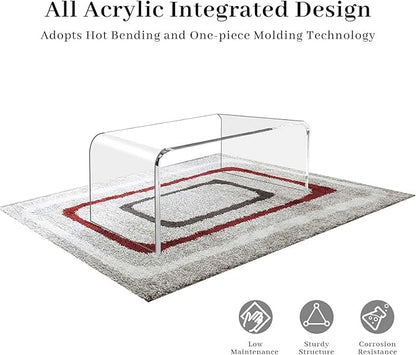 40inch Premium Clear Acrylic Rectangle Coffee Table for Living Room,Mid Century Transparent Waterfall Lowtea Table, Standard Table Size (40"x18"x16") Need Assembly Fit for 2-3 Seat Sofa