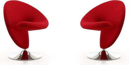 Manhattan Comfort Curl Swivel Accent Chair Set of 1 with 360° Turn, Fully Assembled, Upholstered in Wool Blend, Modern Ergonomic Design with Polished Chrome Base, Set of 1, Red