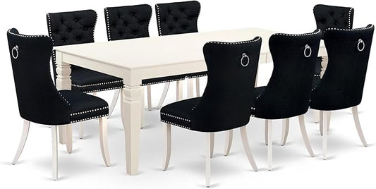 East West Furniture LGDA9-LWH-24 9 Piece Dinette Set Includes a Rectangle Dining Table with Butterfly Leaf and 8 Polyester Fabric Padded Chairs, 42x84 Inch, linen white