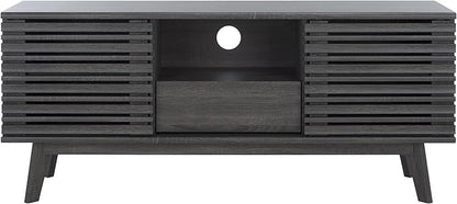 SAFAVIEH ESMA TV Stand for up to 60" Flatscreen – Distressed Black, Low Sideboard with 2 Sliding Doors, 1 Open Shelf, 1 Drawer, Entertainment Media Console (MED9638E)
