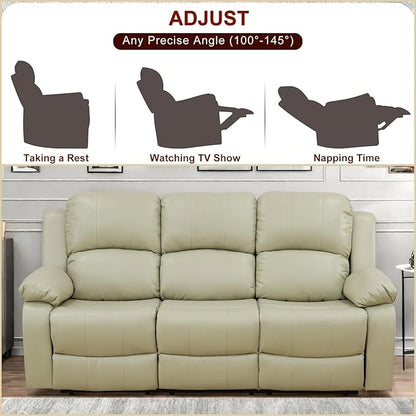 Leather Recliner Sofa Couch, 3-Seater Home Theater Seating Reclining Sofa, Power Reclining Couch with Cup Holders & Drop Down Table for Living Room Furniture Sets, Khaki