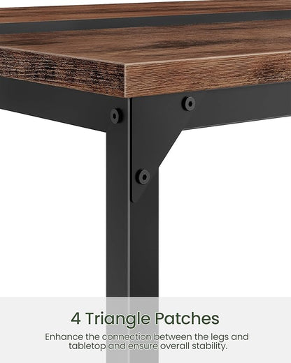 47.2'' Dining Table, Rectangle Color-Blocked Kitchen Dinner Table, for 6 People, Writing Desk, for Dining Room, Living Room, Office, Rustic Brown and Black TCZ12BF