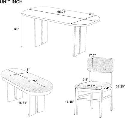 Ball & Cast Wood Dining Table Set with Bench,6-Piece Upholstered Rectangular Set w/ 4 Upholstered Chairs,Curved Profiles Kitchen Furniture Suitable Big Family Gatherings,Espresso