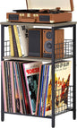 X-cosrack Record Player Stand with Storage Up to 100 Albums, 3 Tier Vinyl Record Storage for Living Room, Turntable Stand with Record Holder & Display Shelf(Patent Pending)(Greige & Black)