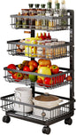 Aupekro 4-Tier Kitchen Storage Cart, Metal Utility Rolling Cart with Wheels, Versatile Rolling Storage Snack Cart, Adjustable Fruit Vegetable Basket Rack for Pantry, Bathroom, Kitchen, Office (Black)
