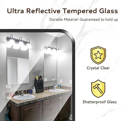 24x36 Rounded Rectangle Bathroom Mirrors for Over Sink, Black Vanity Mirror with Metal Frame Wall Mounted, Modern Farmhouse Mirror for Restroom, Bedroom, Entryway Decor