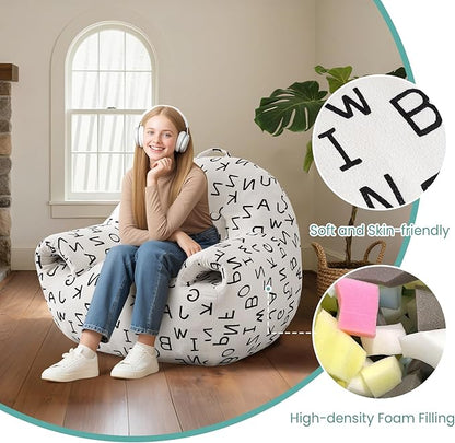 DAICO Bean Bag Chairs for Adults Comfy Bean Bag Sofa Chair with Armrests Single Lazy Floor Sofas Accent Chair with Foam for Living Room Bedroom Reading Gaming Office (Letter White)