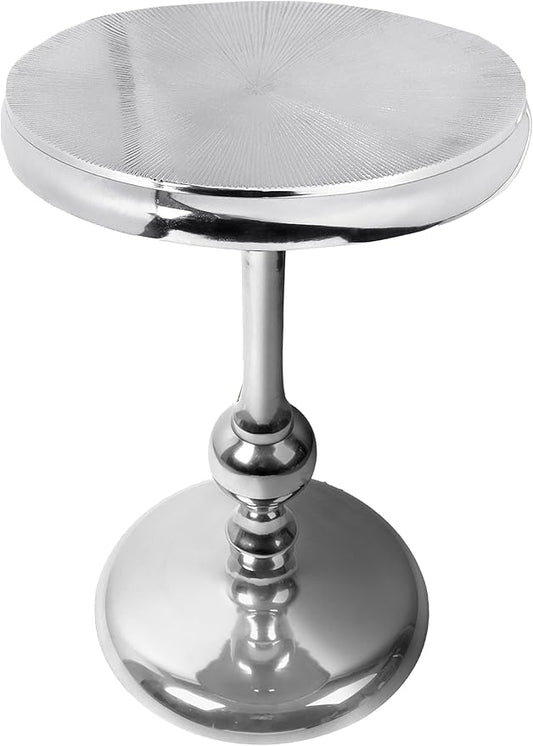 CLEENTABLE Pedestal Round Side Table- Lightweight Metal Table for Farmhouse,Indoor/Outdoor Nightstand for Living Room, Bedroom, Corners, Office - Modern Design, Easy Assembly 21" (Silver)