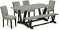 East West Furniture V697AB106-6 6 Piece Dinette Set Contains a Rectangle Dining Room Table with V-Legs and 4 Shitake Linen Fabric Upholstered Chairs with a Bench, 40x72 Inch, Multi-Color