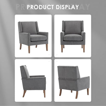 COLAMY Modern Wingback Living Room Chair Set of 2, Upholstered Fabric Accent Armchair, Single Sofa Chair with Lounge Seat and Wood Legs for Bedroom/Office/Reading Spaces, Gery