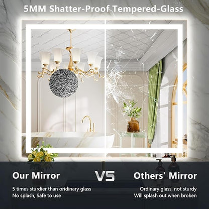 51x40 Inch LED Bathroom Mirror with Lights Front and Backlit Lighted Vanity Mirror for Bathroom Wall with 3 Colors Dimmable Anti-Fog Memory Shatter-Proof IP54 Waterproof Horizontal/Vertical