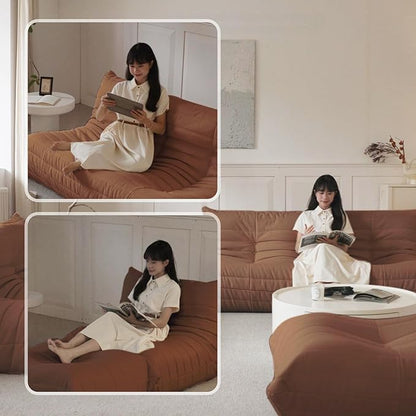 Luxury Sofa Couch Chair, Lazy Floor Seating, Fireside Bean Bag Chair, Ergonomic Tatami Sofa Lounger for Living Room, Bedroom, Office, 3 Seat, Brown