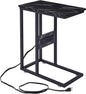 VECELO C Shaped End Side Table with Charging Station & Power Outlets for Couch Sofa/Bed Snack TV Tray with Metal Frame for Living Room Bedroom 1 Set, Black Marble