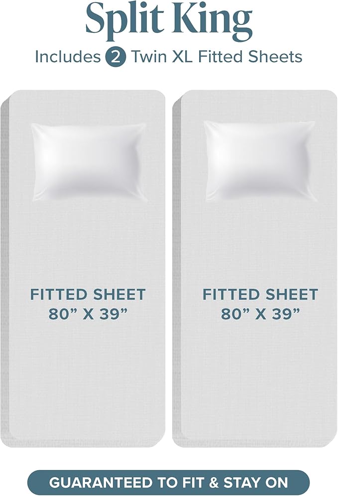 Bare Home Split King Sheet Set - 1800 Ultra-Soft Microfiber Bed Sheets - Double Brushed - Deep Pockets - Easy Fit - 5 Piece Set - Bed Sheets & Pillowcases (Split King, Medium Blue)