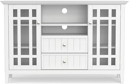 SIMPLIHOME Bedford SOLID WOOD 53 inch Wide Transitional TV Media Stand in White For TVs up to 60 inches for the Living Room and Entertainment Center