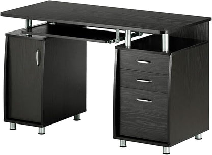 Techni Mobili 47.25" Ergonomic Computer Drawers & File Cabinet for Home Office Storage, Espresso Writing Desk