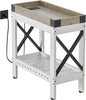 Narrow Side Table, Farmhouse End Table with Charging Station for Small Spaces, with 2 USB and 2 Power Outlets, 21.7" L x 10" W x 21.7" H