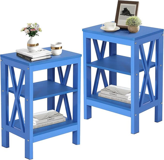 VECELO Modern Nightstands X-Design Side End Table Night Stand with Storage Shelf for Bedroom,Living Room,