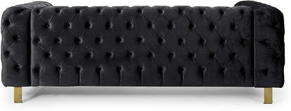 Merax Comfy 3-seat Sofa with Tufted Back and Arm and Gold Iron Legs, Modern Couch for Living Room, Bedroom, Apartment, Office, Black
