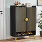 Tribesigns Shoe Cabinet with Doors, 7-Tier Shoe Storage Cabinet with Adjustable Shelves, Wooden Shoes Rack Shoe Storage Organizer for Entryway, Hallway, Closet, Living Room, Black