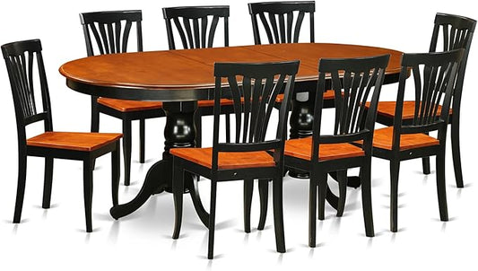 East West Furniture PLAV9-BCH-W 9 Piece Dining Set Includes an Oval Dining Room Table with Butterfly Leaf and 8 Kitchen Chairs, 42x78 Inch, Black & Cherry