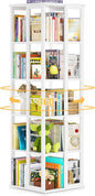 Aheaplus Rotating Bookshelf, Corner Bookcase, 360 Display Wood Spinning Bookshelves, Floor Standing Bookcases Narrow Shelf, 5 Tiers, White