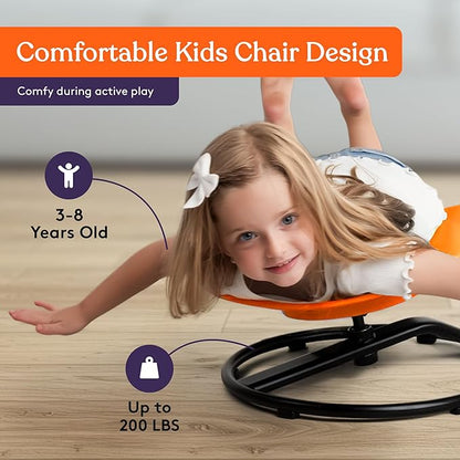 Special Supplies Smile Spinning Chair for Kids- Versatile Kids Sit and Spin Sensory Chair for Training Body Coordination for Playroom, Bedroom, or Nursery (Orange)