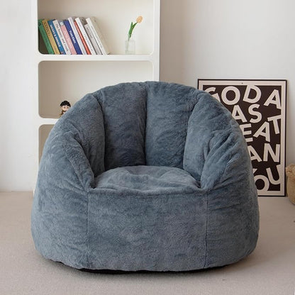 N&V Large Shell Bean Bag Chair, Adult Size Bean Bag Sack, Foam Filling, Includes Removable and Machine Washable Cover, 40in, Soft Faux Fur, Blue