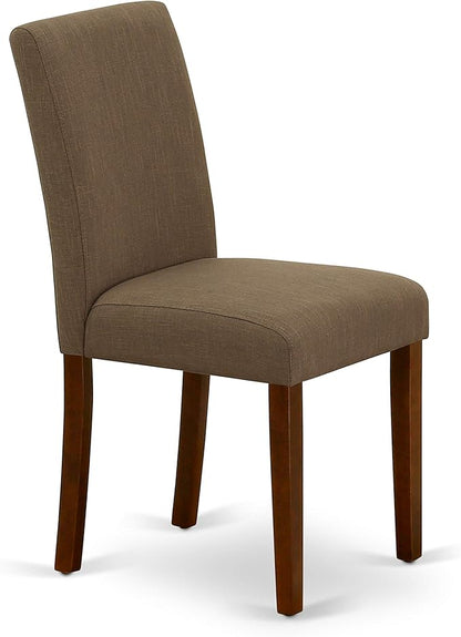 East West Furniture DUAB7-MAH-18 7 Piece Dining Room Table Set Consist of a Rectangle Kitchen Table and 6 Coffee Linen Fabric Parson Dining Chairs, 36x60 Inch, Mahogany