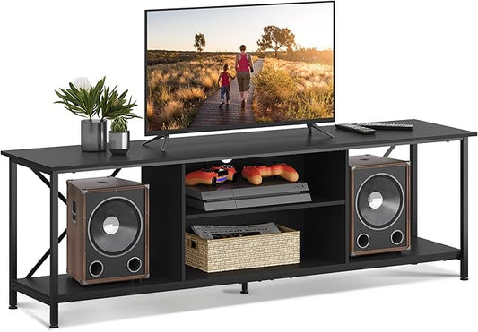 WLIVE TV Stand for 70 Inch TV, Entertainment Center with Storage, Industrial TV Console for Living Room and Bedroom, Black