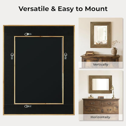 WallBeyond Rustic Wood Framed Mirror, 22" x 28" Farmhouse Decorative Wall Mirror, Vintage Solid Wood Rectangular for Bathroom, Entryway & Living Room, Natural