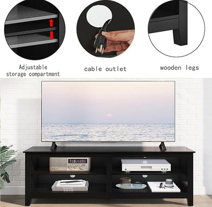 TV Stand for 65 inch TV with Storage,Modern TV Entertainment Center for Bedroom,TV Media Console Table with 4 Open Storage Shelve,55 inch Wood TV Cabinet Black