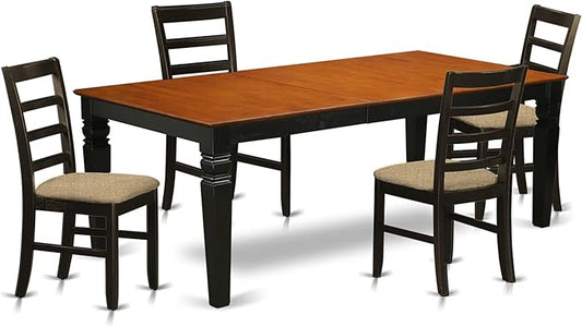 East West Furniture LGPF5-BCH-C 5 Piece Modern Dining Table Set Includes a Rectangle Wooden Table with Butterfly Leaf and 4 Linen Fabric Dining Room Chairs, 42x84 Inch, Black & Cherry