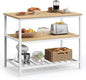 VASAGLE Kitchen Island with 3 Shelves, 39.4 Inches Width Kitchen Shelf with Large Worktop, Stable Steel Structure, Industrial, Easy to Assemble, Oak Color and White UKKI005W09