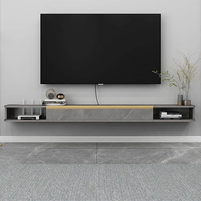 Floating TV Stand, 95'' Wall Mounted Entertainment Center TV Media Console, Floating Shelves with Door, Floating TV Cabinet Large Storage TV Bench for Living Room (Dark Grey, 94.49IN)