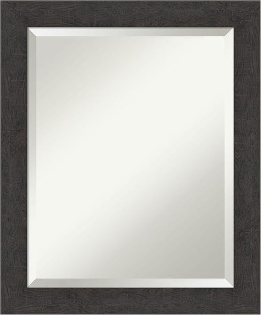 Amanti Art Brown Wall Mirror 24x20 Rustic Plank Espresso Narrow Rectangle Bathroom Mirror for Wall Decor Living Room, Small Rustic Farmhouse Frame, Hangs Horizonally and Vertically, Bathroom Decor