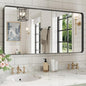 WEER Black Bathroom Mirror for Wall, 48X24 Inch Matte Black Mirror, Rectangular Black Metal Framed Vanity Mirror with Tempered Glass, Rounded Corner, Anti-Rust (Horizontal/Vertical)