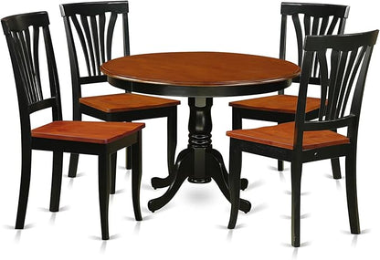 East West Furniture HLAV5-BCH-W 5 Piece Modern Dining Table Set Includes a Round Wooden Table with Pedestal and 4 Kitchen Dining Chairs, 42x42 Inch, Black & Cherry