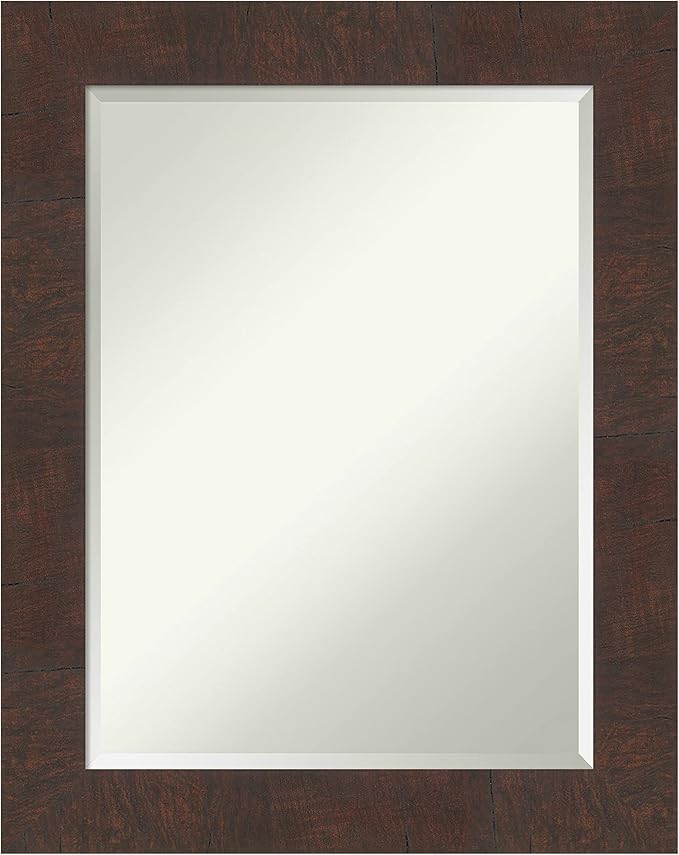 Amanti Art Brown Bathroom Mirror for Over Sink, 29x23 Wildwood Brown Rectangle Vanity Mirror, Medium Rustic Farmhouse Frame, Hangs Horizonally and Vertically, Bathroom Wall Decor, Beveled Edge