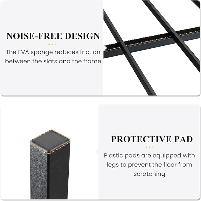 SHA CERLIN 14 Inch Queen Size Metal Platform Bed Frame with Wooden Headboard and Footboard, Mattress Foundation, No Box Spring Needed, Large Under Bed Storage, Non-Slip Without Noise, Black Oak